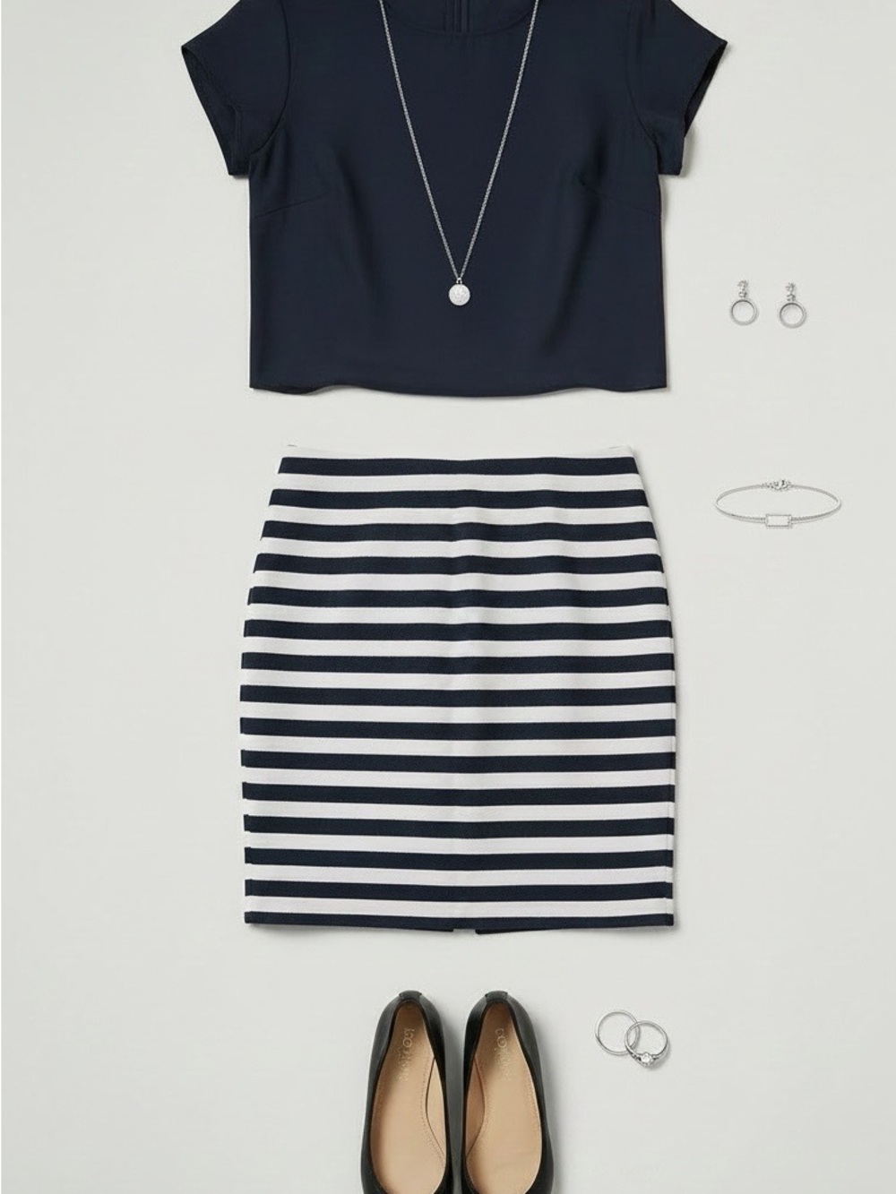 Ann Taylor Navy and White Striped Pencil Skirt